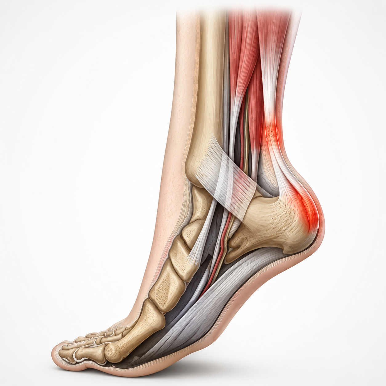 Illustration of Achilles tendon pain at the heel