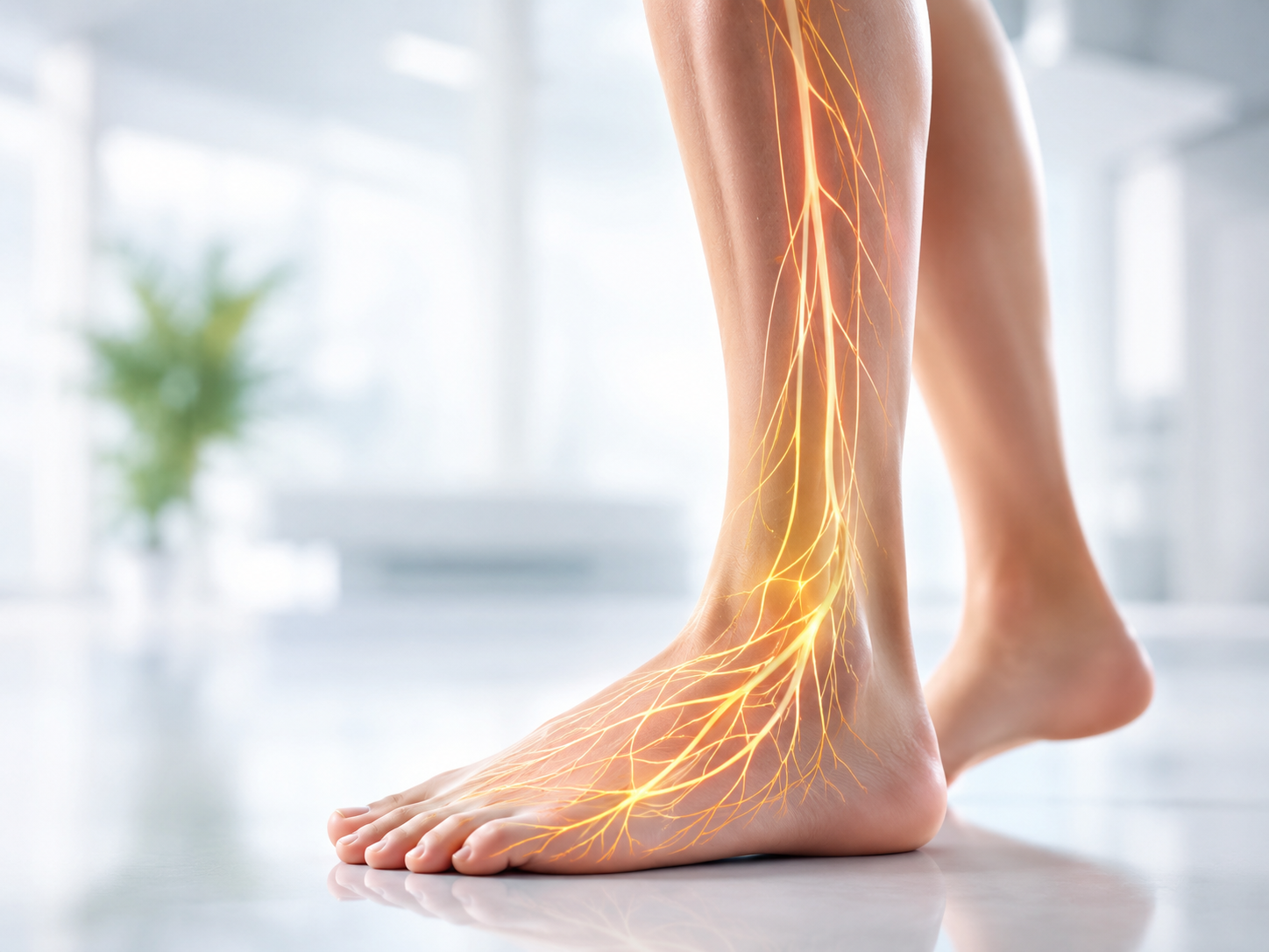 Illustration of peripheral nerves in the foot and lower leg